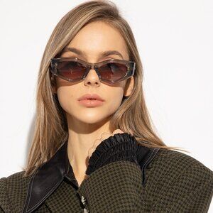 Valentino Women BRAND NEW Sunglasses Translucent Grey Rose Irregular V - TRE